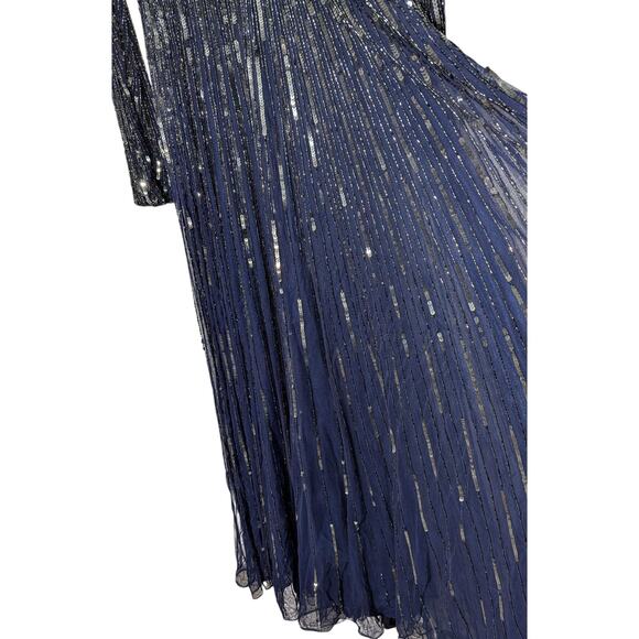 Mac Duggal Formal Dress Size 12 Navy Blue Sequin Long Sleeve V-Neck Evening Gown - Picture 16 of 16